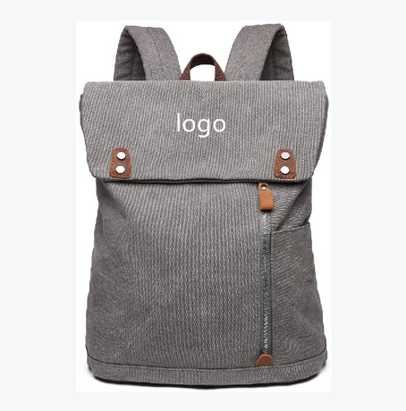حقيبة ظهر قماشية كلاسيكية للرجال مخصصة للحاسوب المحمول حقيبة مدرسية للسفر والتنزه والتخييم باللون الرمادي